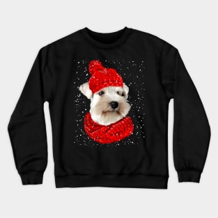 Miniature Schnauzer Wearing Red Hat And Scarf Christmas Crewneck Sweatshirt